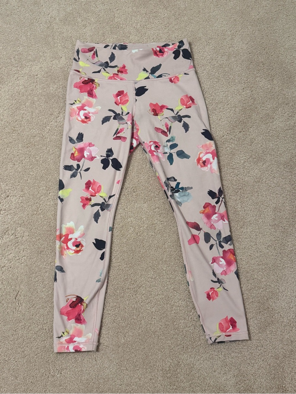 Athleta Elation 7/8 Leggings S Pink Floral High Rise Yoga Workout Pants